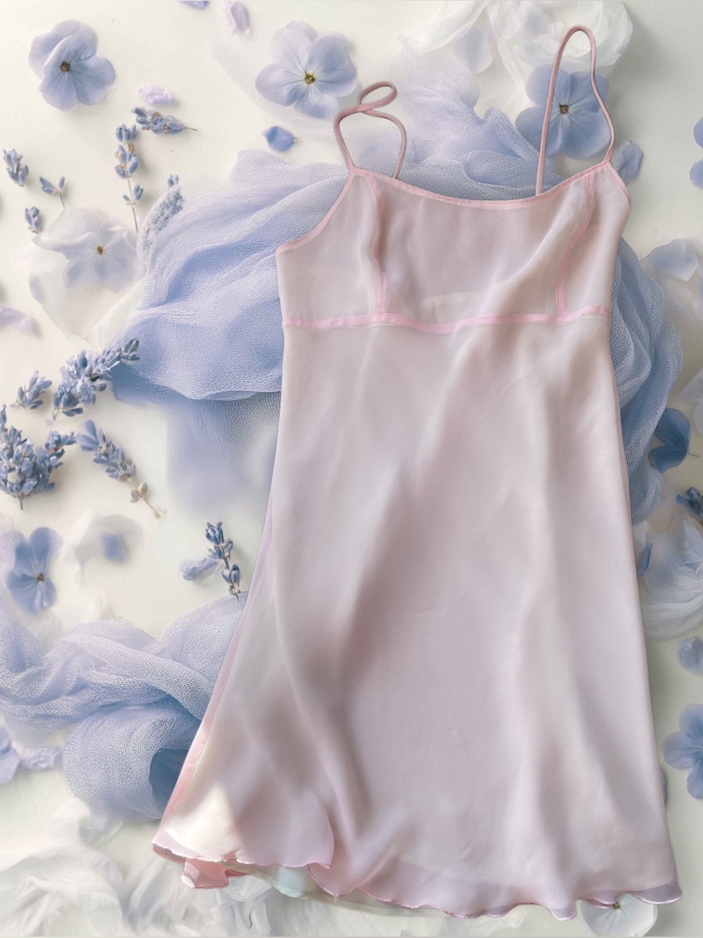 Natori Josie Vintage Pink/Cream Satin Chemise Spaghetti Straps Scoop Neck S